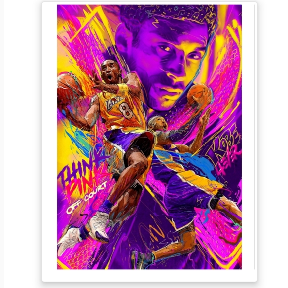 KOBE BRYANT LOS ANGELES LAKERS COLOR ART 8.5x11 ULTRA GLOSSY SELF CREATED POSTER - Picture 2 of 5